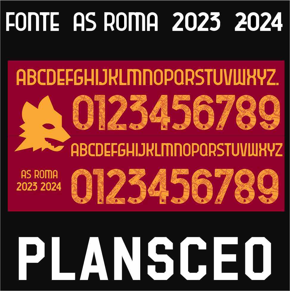 罗马As Roma 2023-2024足球服logo号码字体矢量图案cdr设计素材