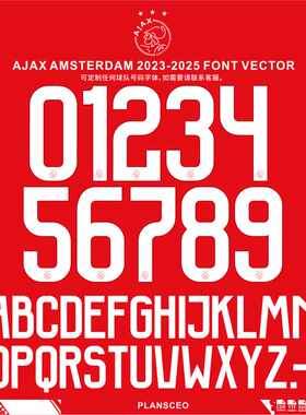 Ajax阿贾克斯2023-2025赛季球服号码PDF字体ttf矢量安装Font