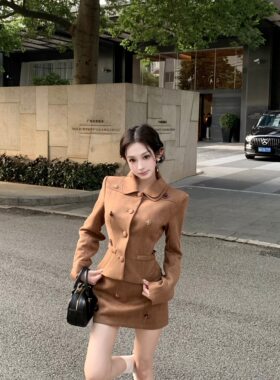 小香风复古设计感外套+短款半身裙两件套女秋冬季2025新款套装潮
