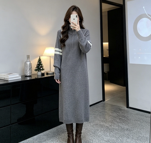 宽松连衣裙女2026年秋冬季新款韩系时尚中长款加厚针织过膝裙子潮