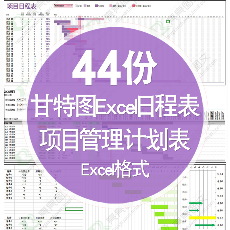 甘特图Excel模板日程表项目计划管理表施工进度表指标业绩图表PPT