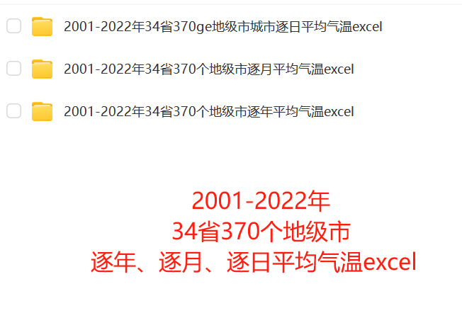 2001-2022年34省370个地级市逐年、逐月、逐日温度 excel