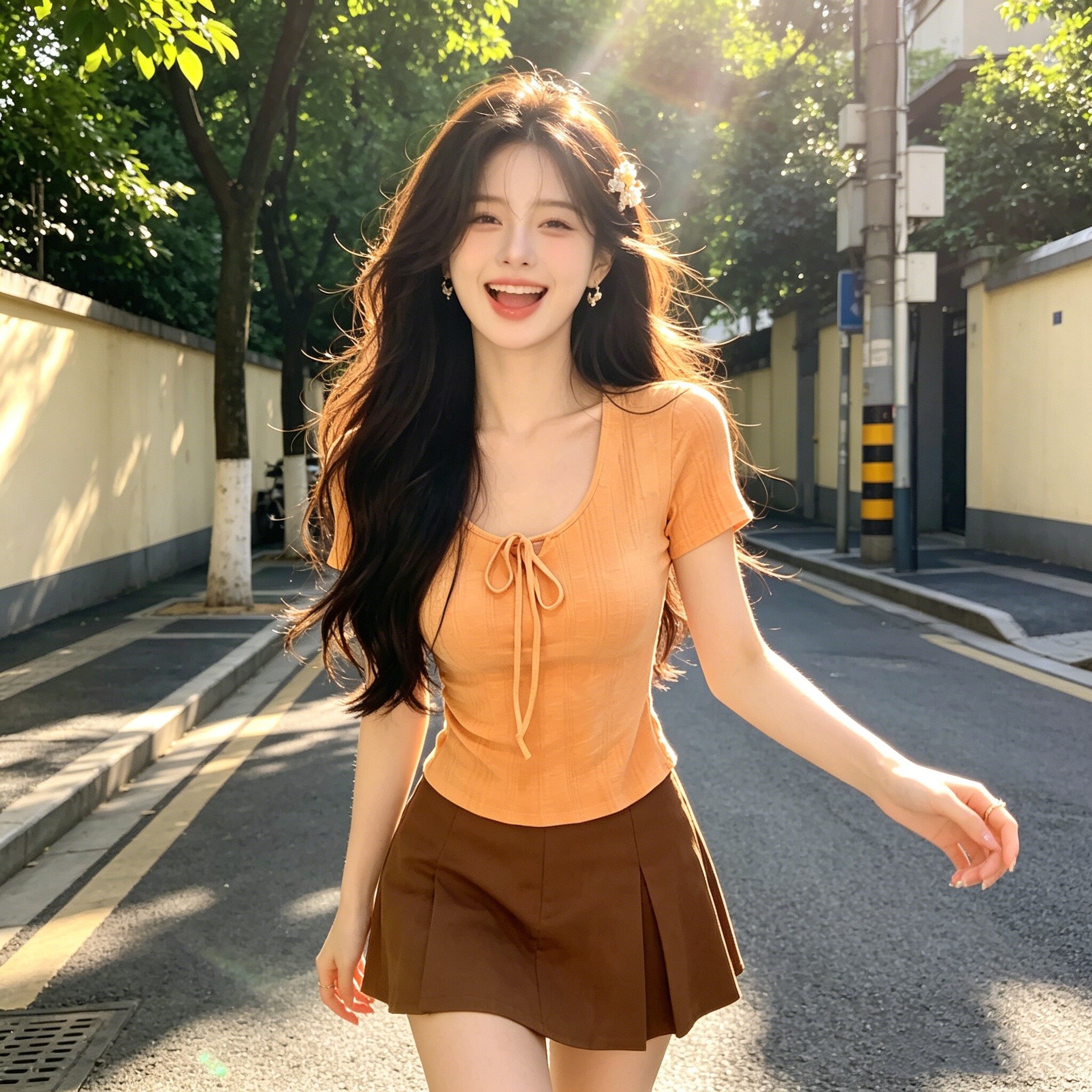 方领抽绳修身显瘦时尚短款T恤女