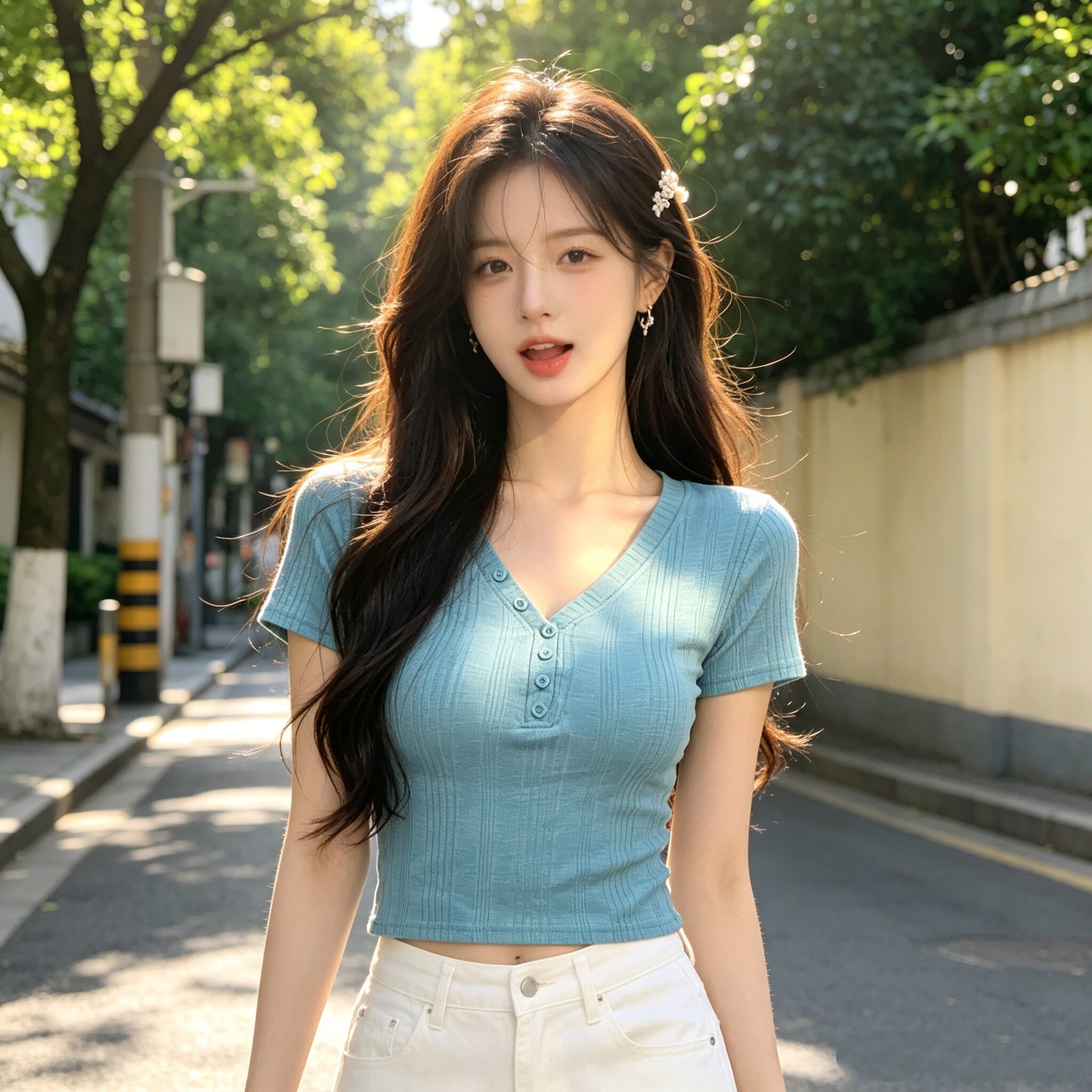 夏季V领针织修身时尚显瘦T恤女潮