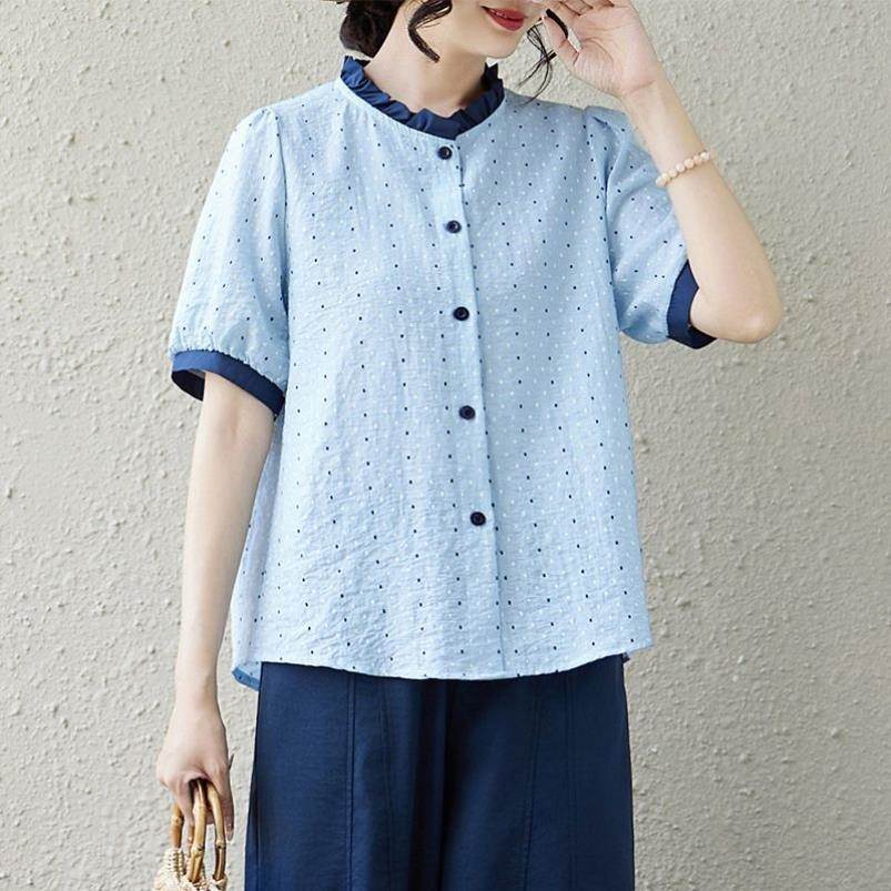 夏季韩版撞色圆点长袖衬衫女