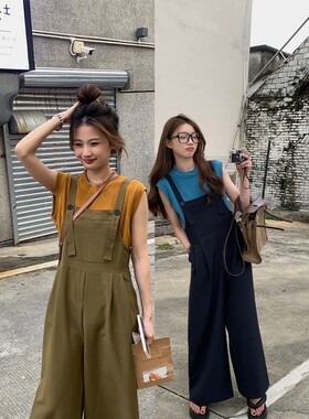 背带裤女吊带阔腿裤背心两件套洋