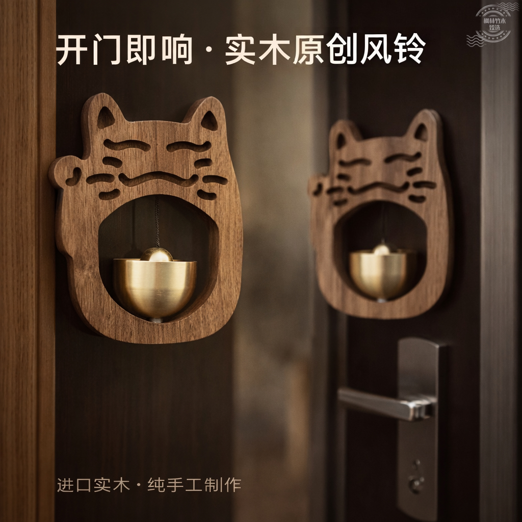 猫咪玻璃门门铃微笑猫实木门