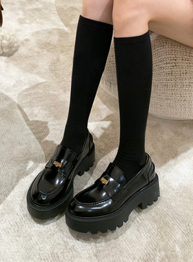 限时价~小皮鞋女春季增高真皮miu风小金币厚底粗跟乐福鞋松糕单鞋