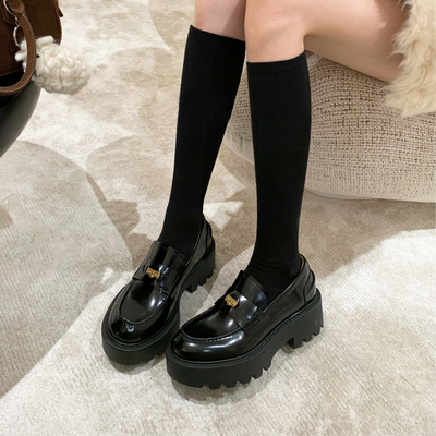 牛皮版金币厚底增高乐福鞋