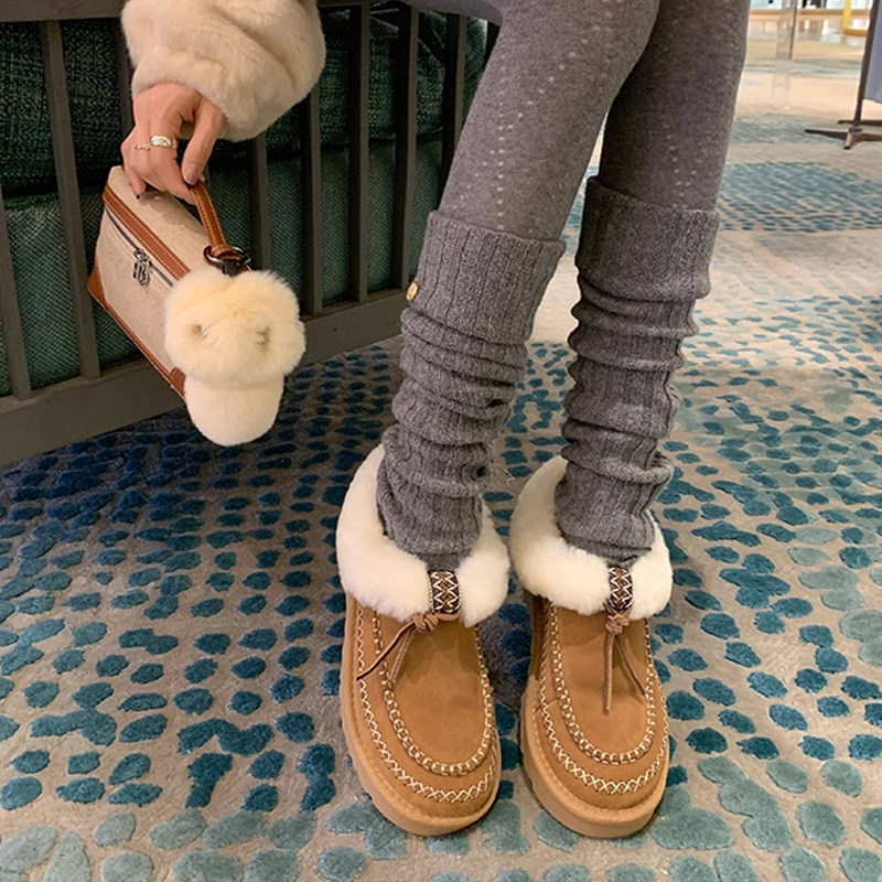 羊皮版真皮厚底流苏毛毛雪地靴女加绒加厚短筒靴防滑翻毛保暖棉鞋,女鞋,时尚雪地靴,淘宝优惠券,粉丝福利购,淘宝优惠卷