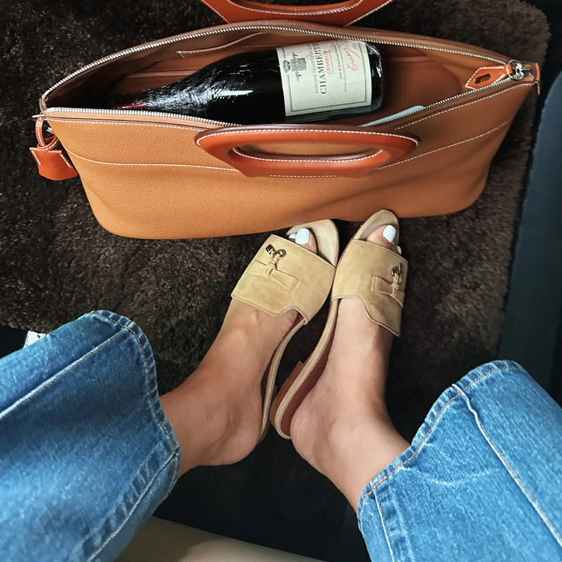 升级版真皮简约风粗跟凉拖鞋女夏外穿时尚lp一字拖平底度假拖鞋女