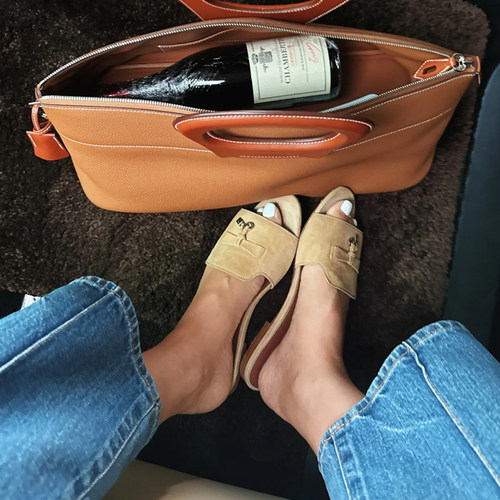 升级版真皮简约风粗跟凉拖鞋女夏外穿时尚lp一字拖平底度假拖鞋女