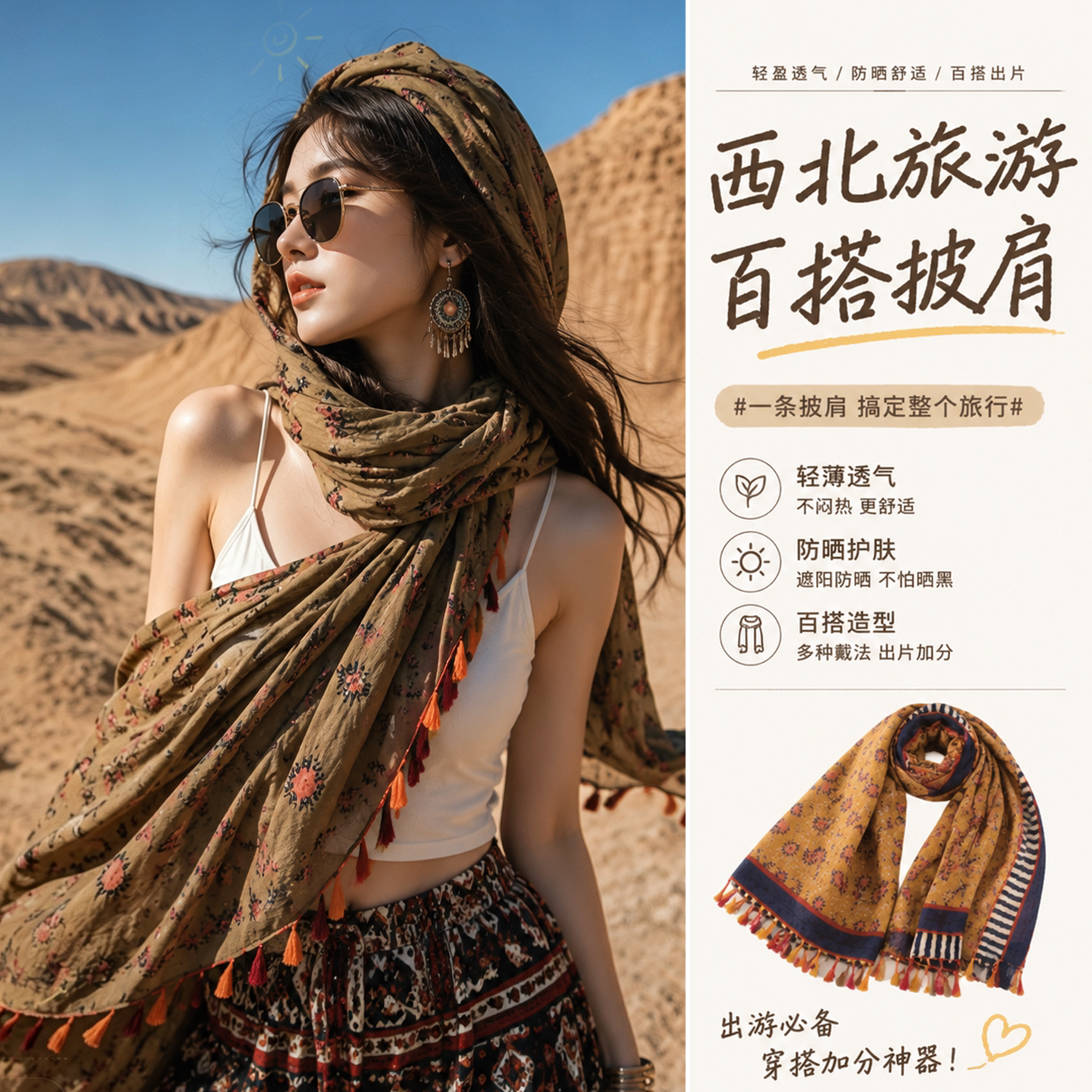 【穿搭出片】复古流苏防晒披肩图片
