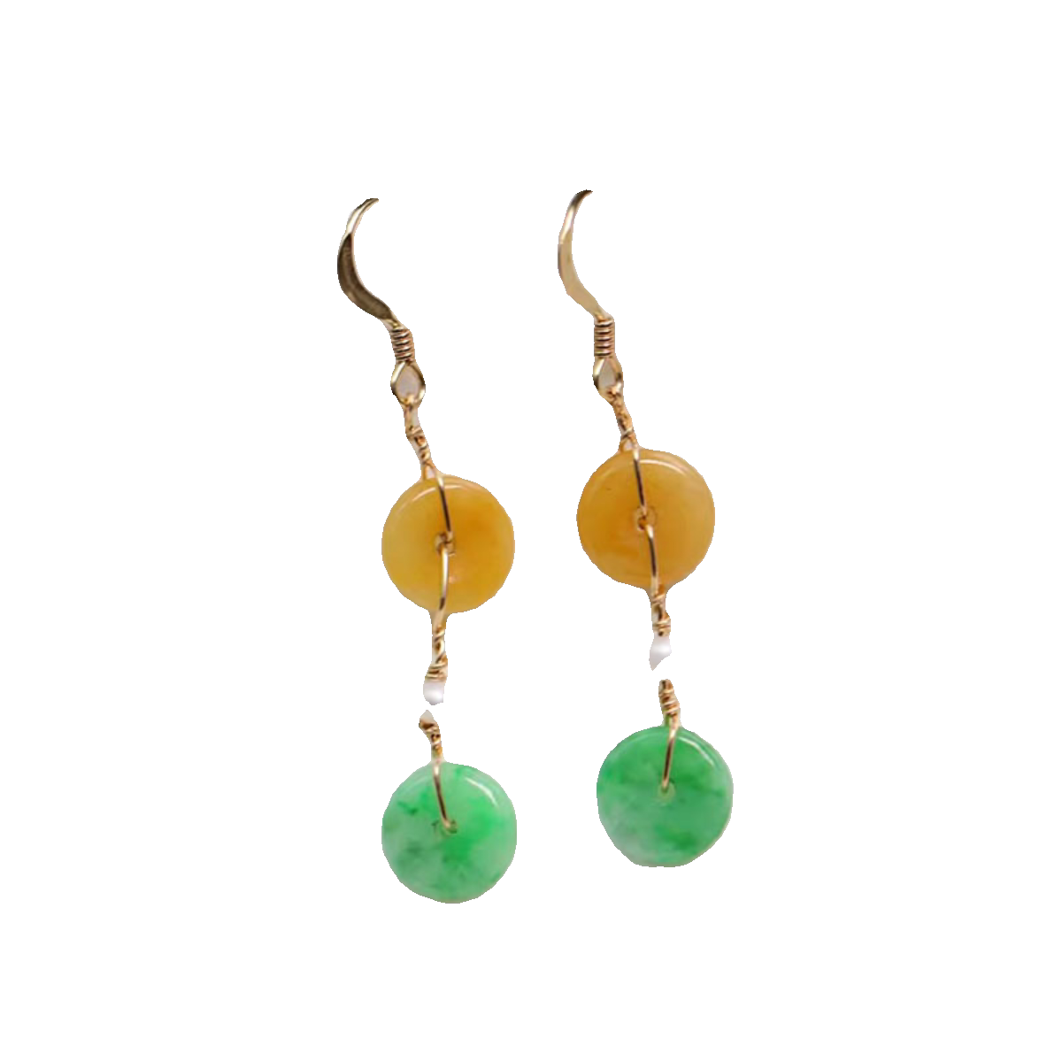 925银镀金加天然珍珠镶嵌黄绿色天然A货翡翠平安扣耳坠耳环耳线
