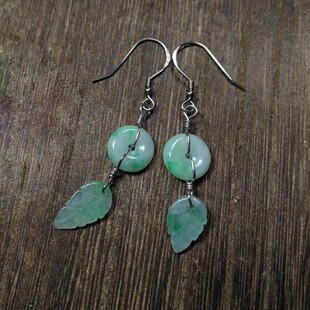 翡翠耳环耳坠A货冰种阳绿平安扣环耳饰925银镶嵌耳线天然玉石耳钉