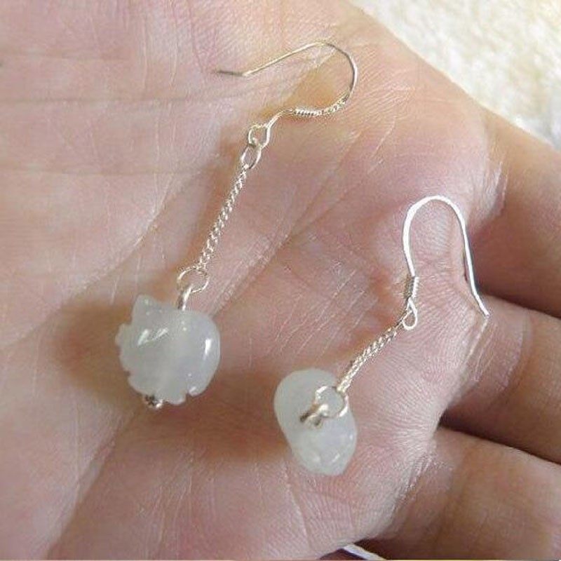 天然翡翠耳环耳坠A货冰种小猪耳饰925银镶嵌耳线缅甸生肖玉石耳钉