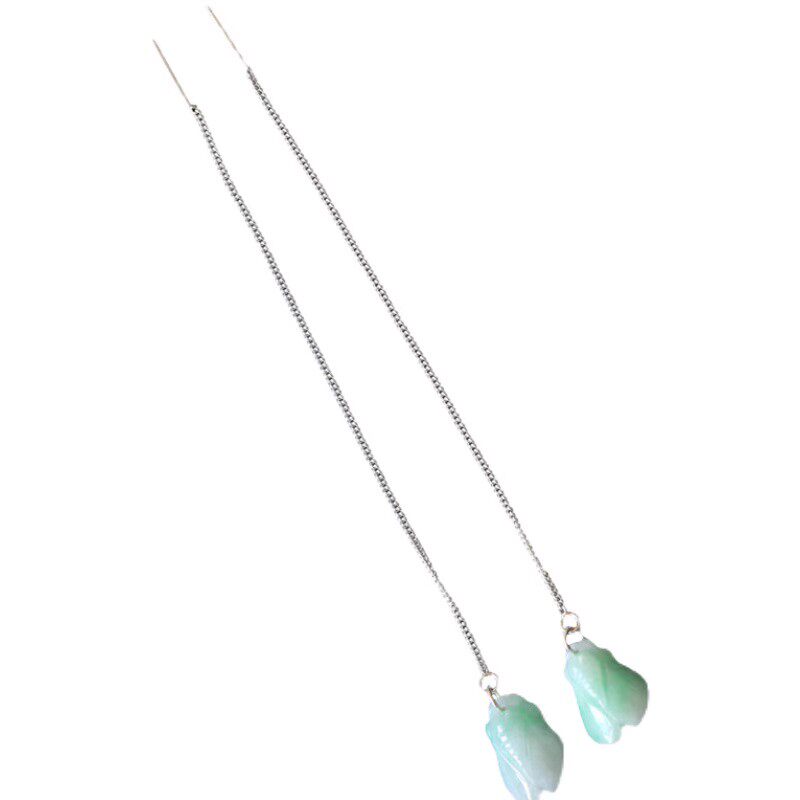 翡翠耳环耳坠a货冰种知了玉蝉金蝉耳饰纯银镶嵌耳线天然原石耳钉