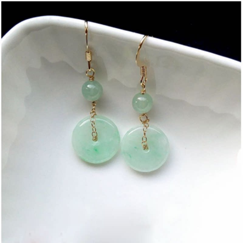 翡翠耳环耳坠天然翡翠绿平安扣耳饰925银镶嵌耳线a玉石平安环耳钉