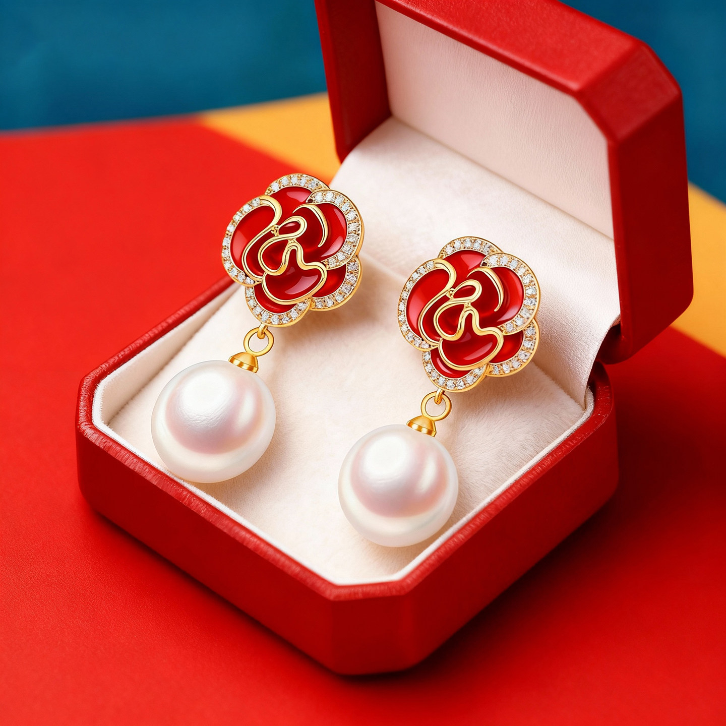 刘亦菲同款耳环女红色玫瑰花耳坠山茶花珍珠耳钉秋冬小香风耳饰,饰品/流行首饰/时尚饰品新,耳环,淘宝优惠券,粉丝福利购,淘宝优惠卷