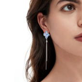 海盐冰晶碎冰花耳环女渐变水晶流苏耳钉蓝色耳坠四叶草不对称耳饰