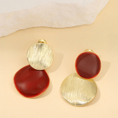 安可拉红耳环女秋冬氛围感气质耳坠拉丝不对称复古港风红色圆耳饰