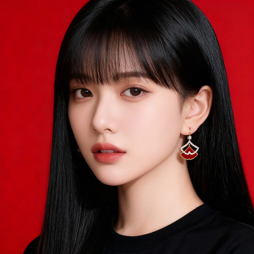 红色玄学旺财扇形小香风银杏耳环