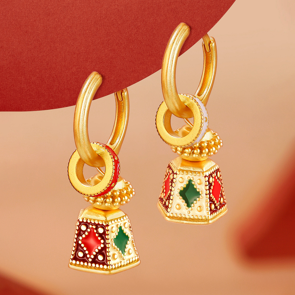 复古撞色珐琅星星塔耳环