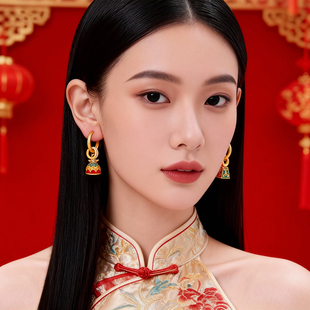 新中式国风耳环女玄学旺财耳钉称心如意耳扣复古红色耳坠锦鲤耳饰