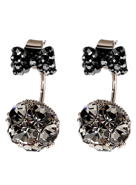 黑色蝴蝶结耳环高级春夏耳坠复古港风灰色耳钉女新款水晶独特耳饰