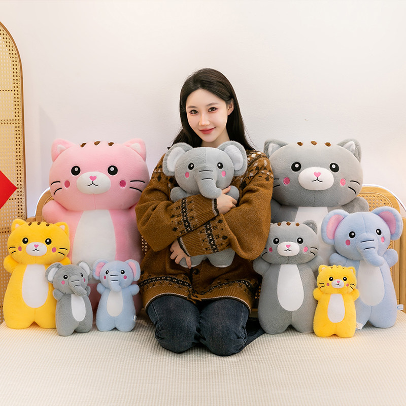 猫咪玩偶抱枕卡通大象公仔家居床伴大号毛绒玩具圆柱沙发安睡靠枕