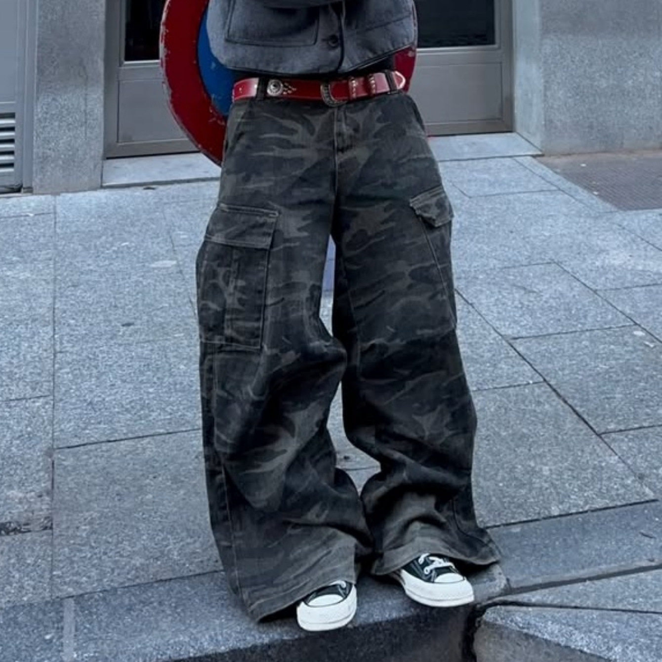 美式复古vintage做旧迷彩工装裤男潮宽松直筒痞帅裤子多口袋男女