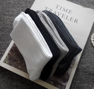 3双秋冬男士 纯棉袜子白黑色双针加厚全棉透气吸汗防臭不臭脚中筒