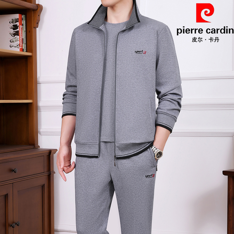 皮尔卡丹名牌中年男春秋运动套装
