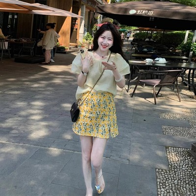 RIERA大方得体小个子显高穿搭一整套黄色衬衫碎花裙套装女2025新
