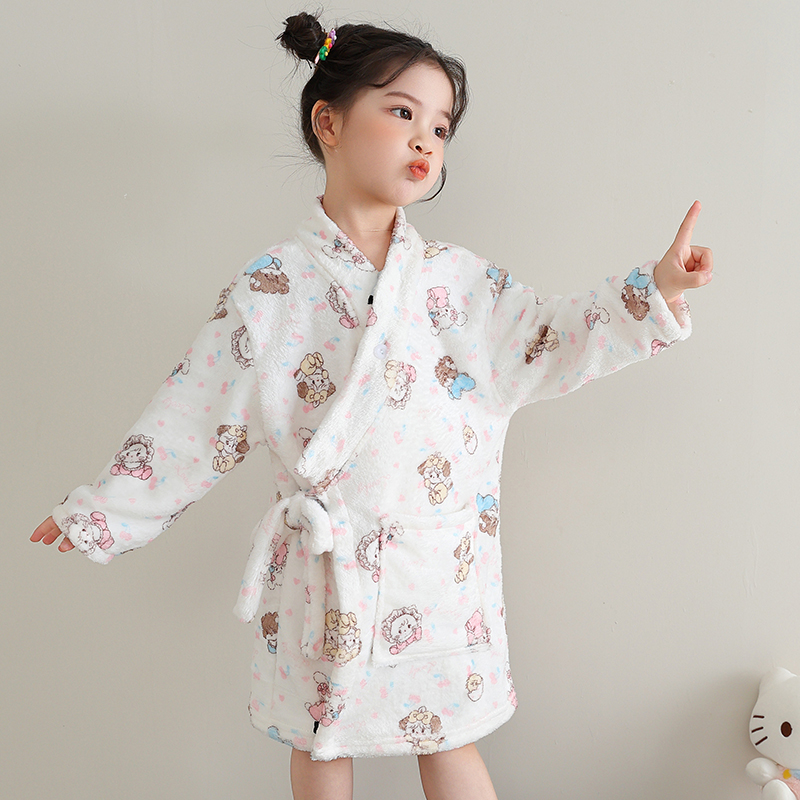 超萌可爱睡袍冬珊瑚绒浴袍儿童睡衣男女孩卡通法兰绒家居服亲子装