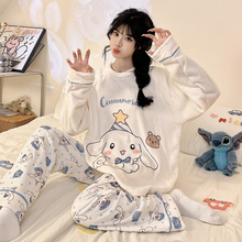 玉桂狗宝宝儿童睡衣少女卡通圆领珊瑚法兰绒家居服亲子套装男女孩