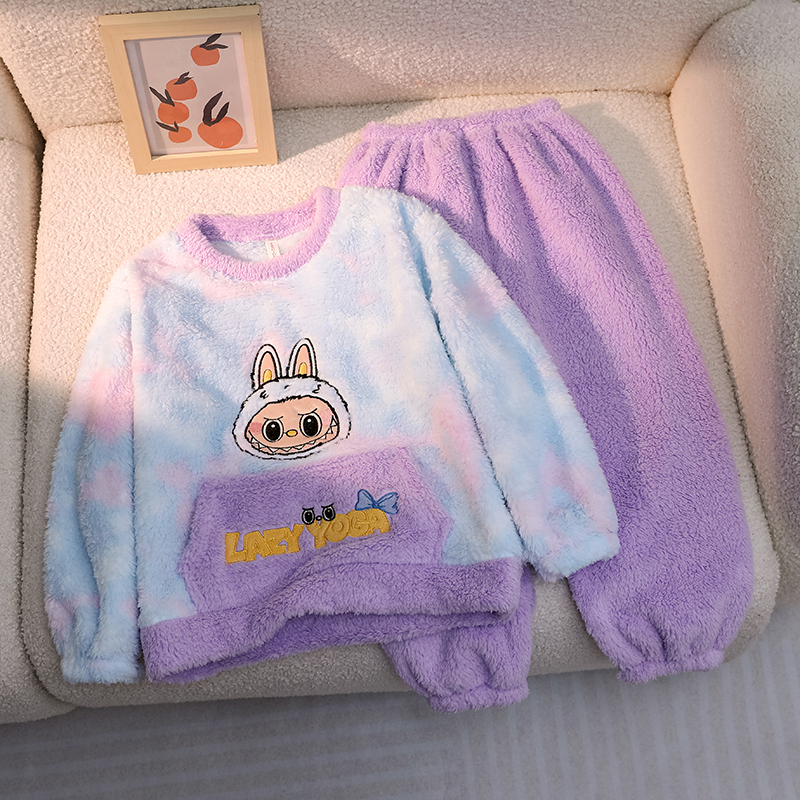 拉布布超萌冬季儿童睡衣可爱男女宝宝卡通珊瑚法兰绒家居服中大童