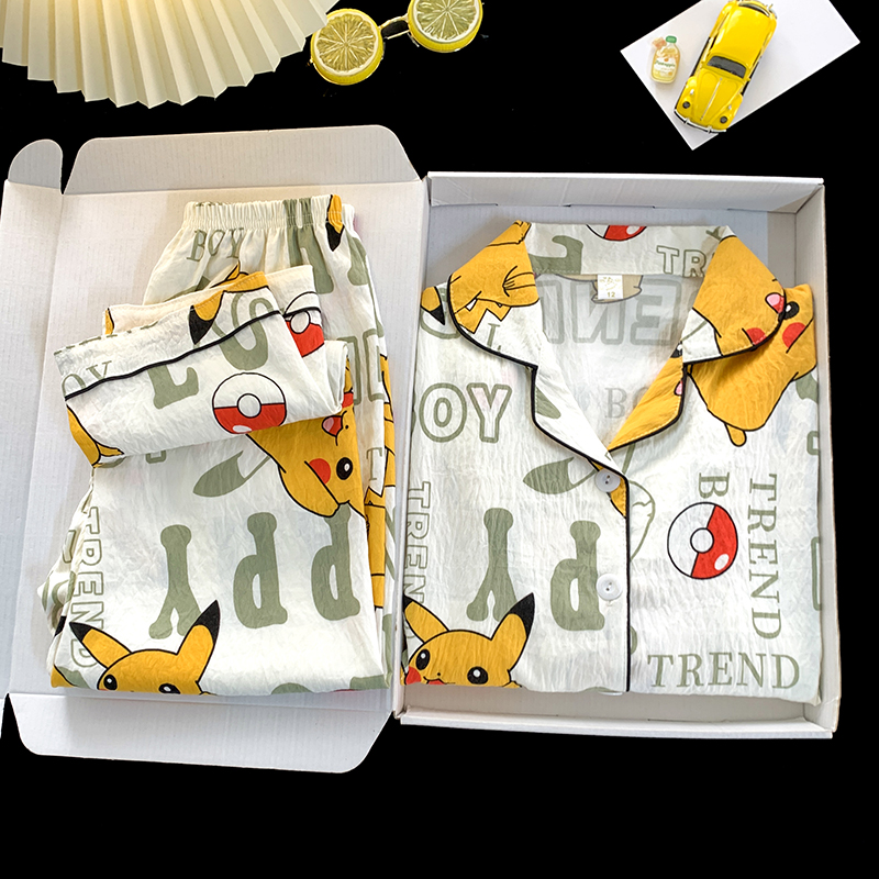 皮卡丘卡通男女孩超萌宝宝云朵棉儿童睡衣长袖开衫亲子套装家居服