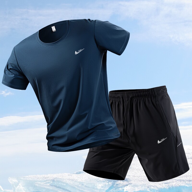 耐克顿冰丝套装男夏季薄款透气凉感短袖短裤速干休闲运动服两件套