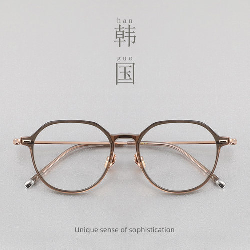 韩版超轻茶色眼镜近视女复古圆形镜框大脸显瘦平光防蓝光眼镜镜框