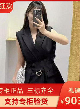 2024早秋新款女装法式时尚黑色西装马甲外套上衣MFPVE00562