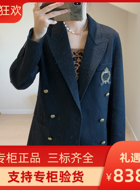 IOR  2022季女双S徽章双排扣装饰休闲羊毛外套SFPOU00445