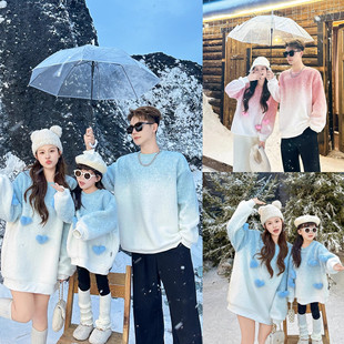 加绒加厚立体爱心洋气母女装 卫衣一家三口婴儿冬装 外套 亲子装 韩版