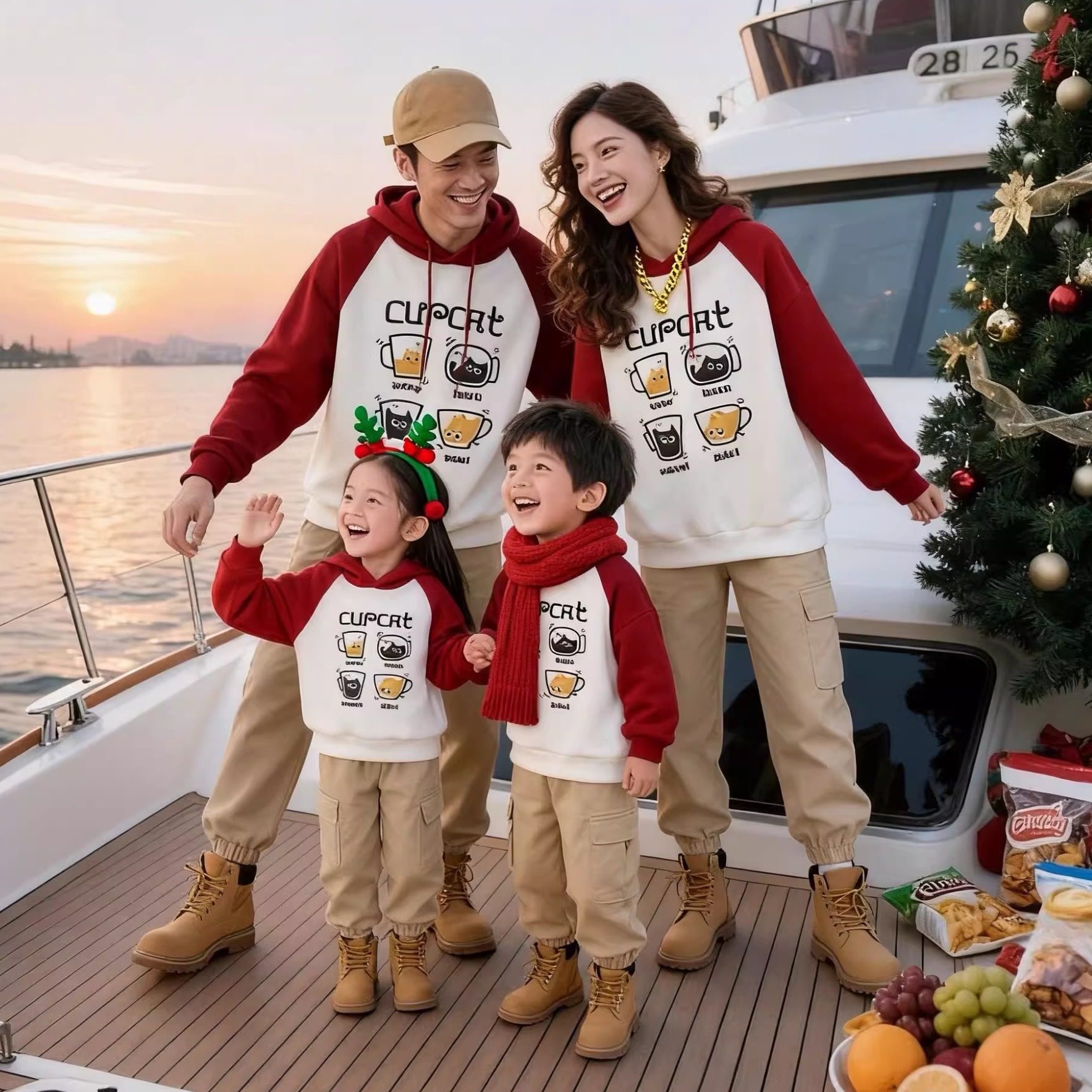 超好看的亲子装秋冬装一家三口婴儿2025新款炸街母女加绒连帽卫衣