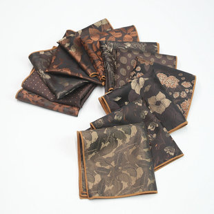 男士 口袋巾礼服胸巾复古咖啡百搭商务西服棕色花纹方巾婚庆 西装