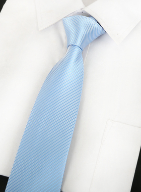 领带男正装商务8CM浅蓝色斜纹领带纯色上班面试工装领带天蓝色