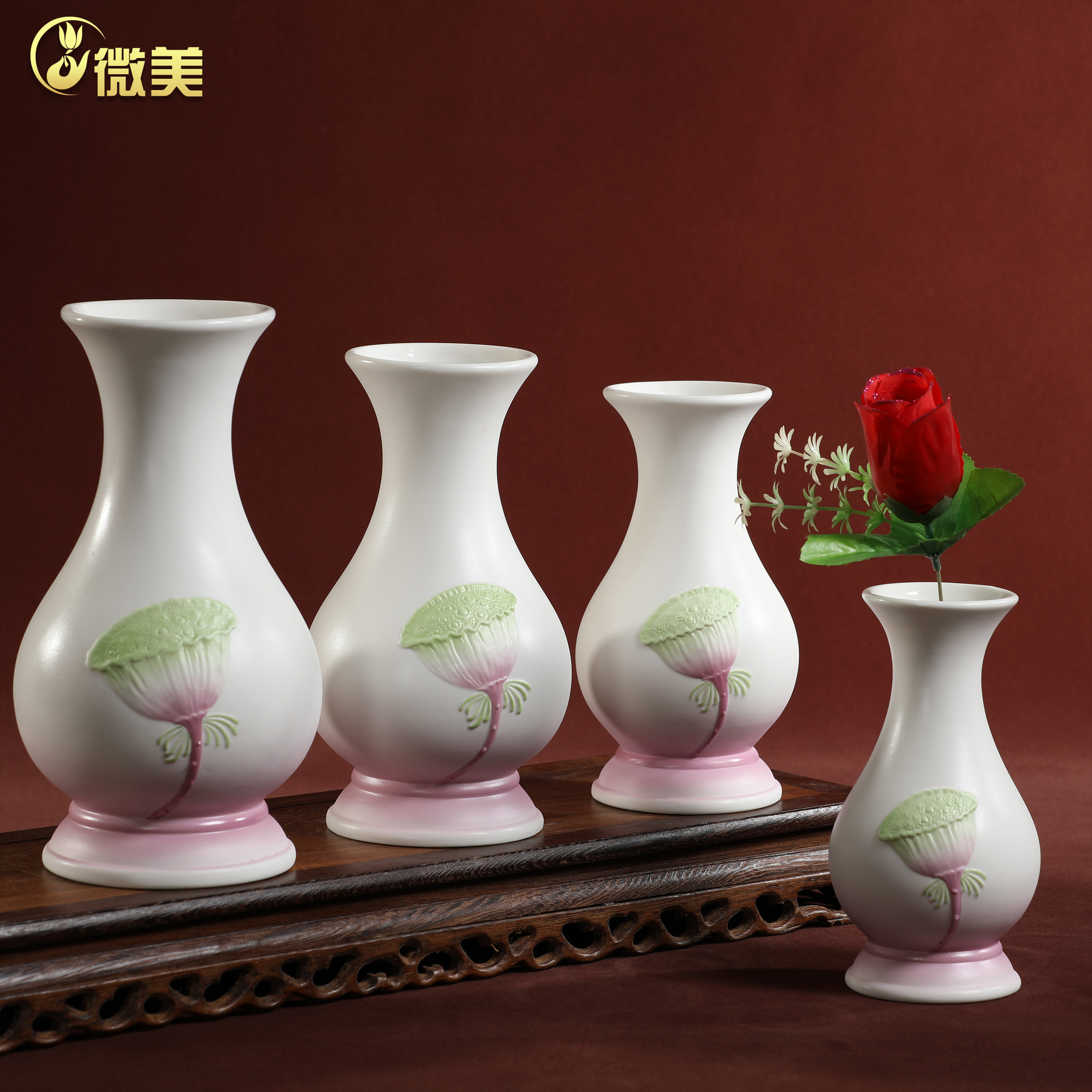 晟美陶瓷6至9寸粉莲莲蓬供花瓶佛堂观音莲花瓶供佛佛具用品摆件,家居饰品,桌面摆件,淘宝优惠券,粉丝福利购,淘宝优惠卷