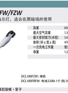 牧田DCL180RFW/Z充电吸尘器18V锂电池家用电动吸尘机DCL180FZW