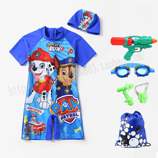 8岁儿童汪汪队连体泳衣男童速干游泳衣小男孩宝宝男宝止通泳装