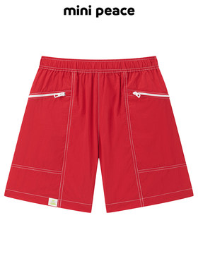 MINIPEACE太平鸟童装男童短裤夏季薄款红色儿童工装五分沙滩裤
